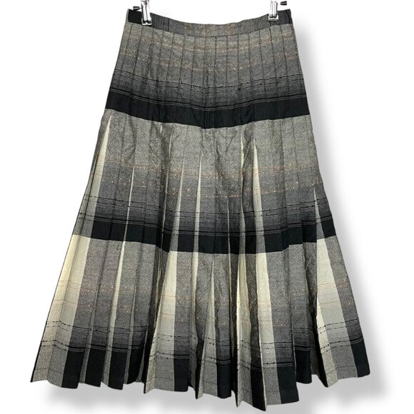 Vintage Pleated Skirt Reversible Wool Gray‎ Black Cream Women 70s 80s Stripes - Picture 3 of 16